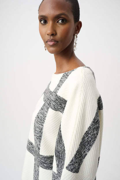 Brushed Viscose & Nylon Plaid Boat-Neck Sweater. Style JR263946