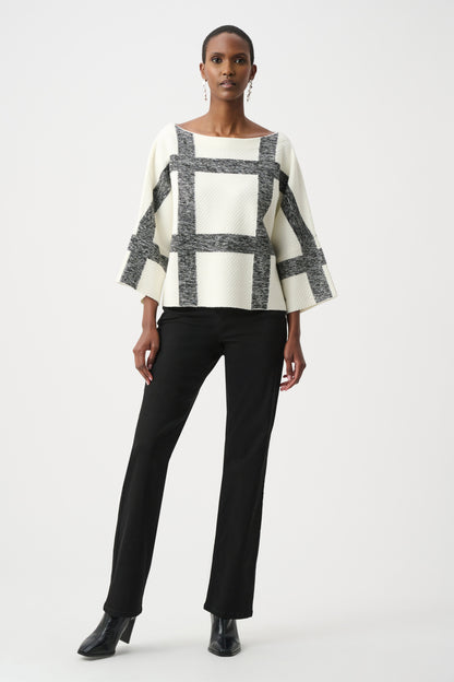 Brushed Viscose & Nylon Plaid Boat-Neck Sweater. Style JR263946