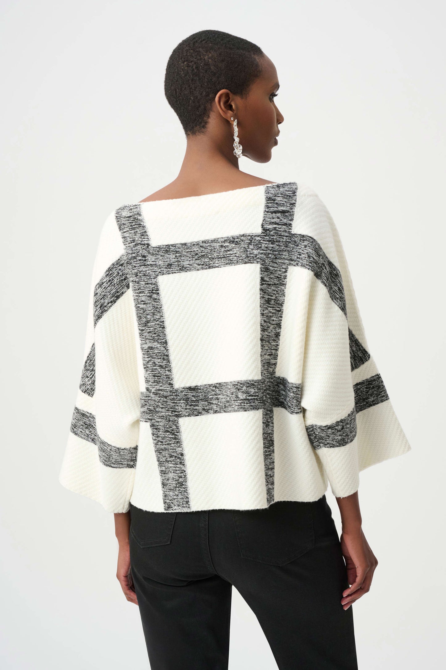 Brushed Viscose & Nylon Plaid Boat-Neck Sweater. Style JR263946