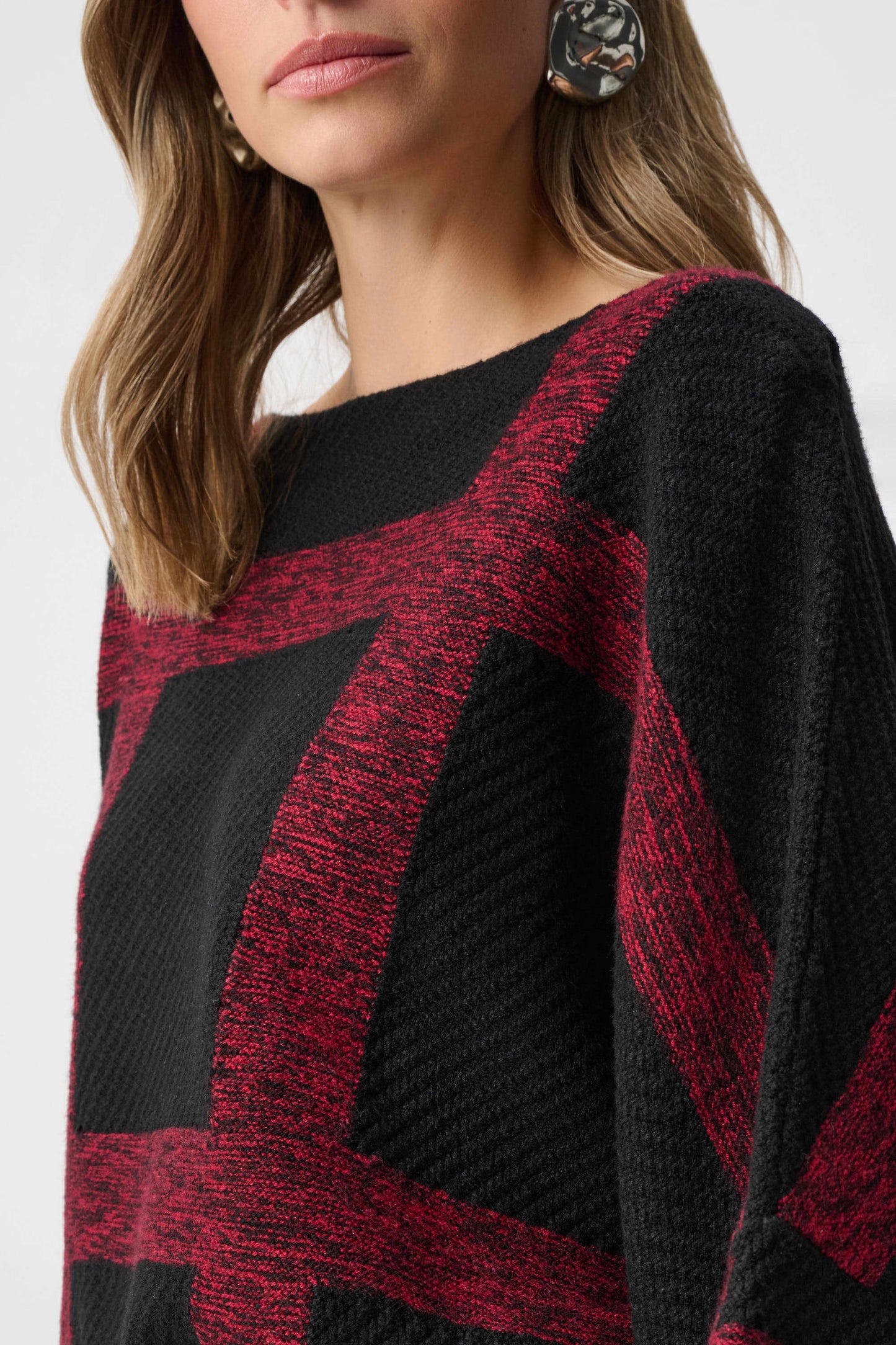 Brushed Viscose & Nylon Plaid Boat-Neck Sweater. Style JR263946
