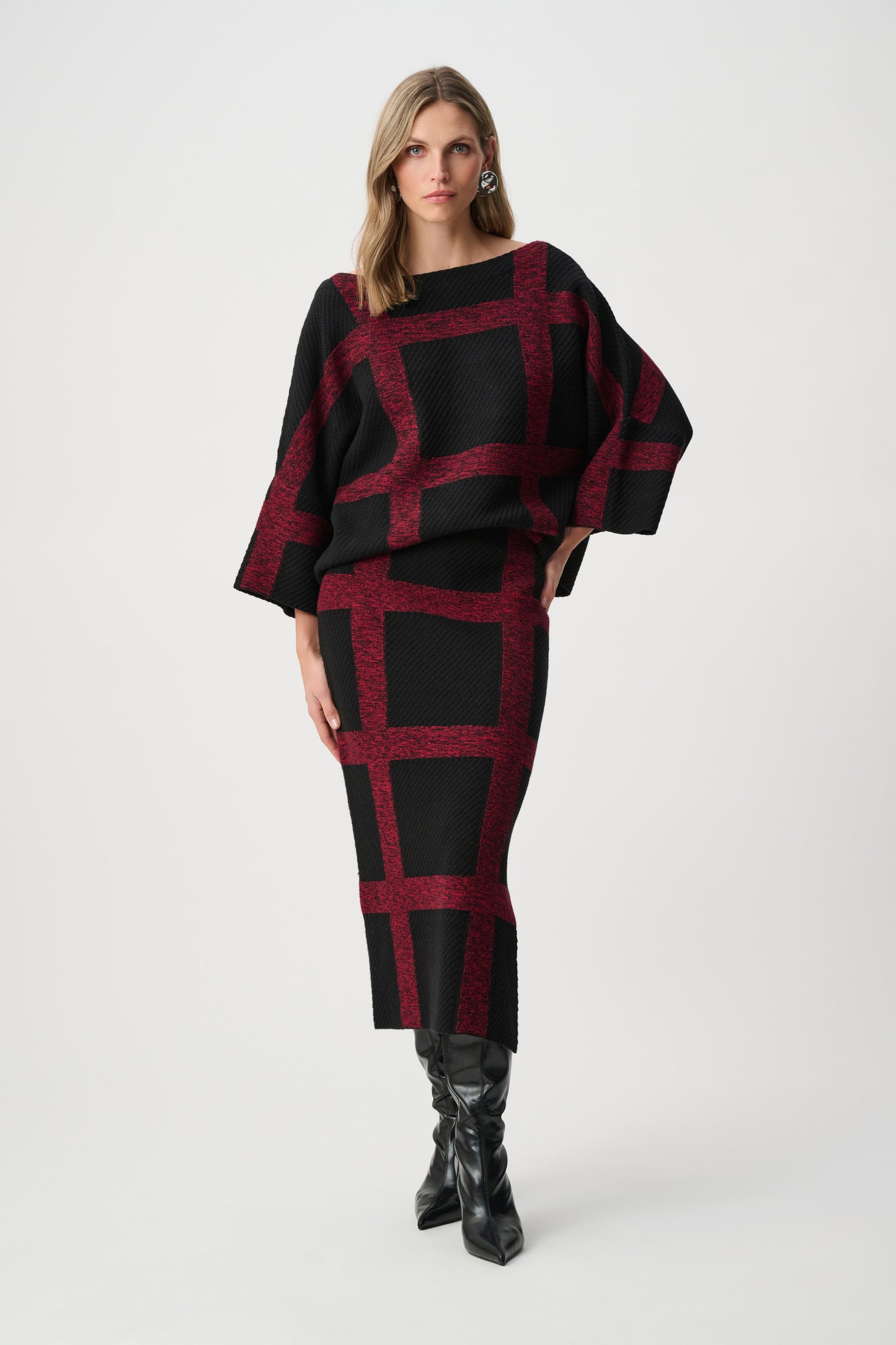 Brushed Viscose & Nylon Plaid Boat-Neck Sweater. Style JR263946
