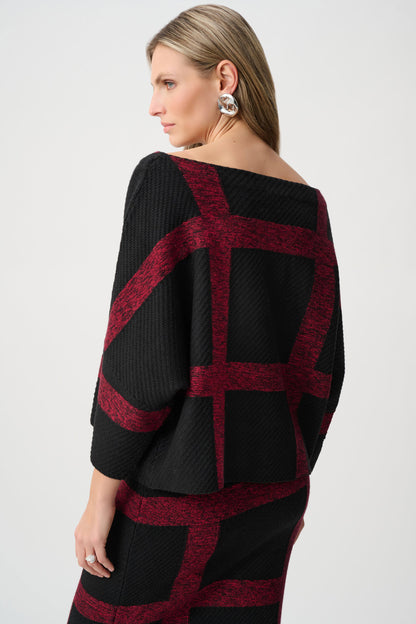 Brushed Viscose & Nylon Plaid Boat-Neck Sweater. Style JR263946