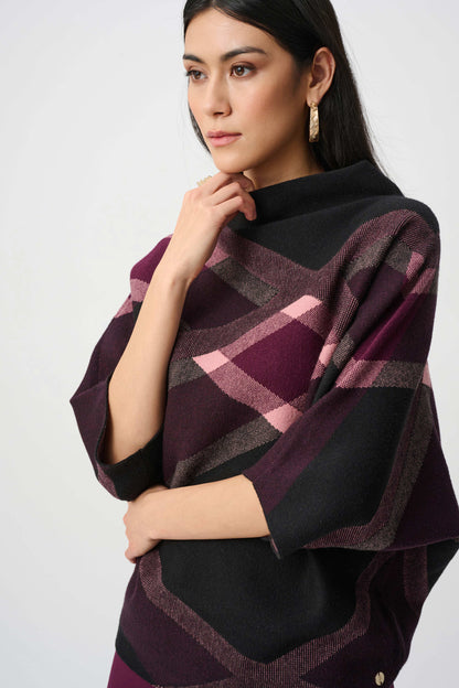 Brushed Viscose And Nylon Plaid Funnel-Neck Sweater. Style JR263947
