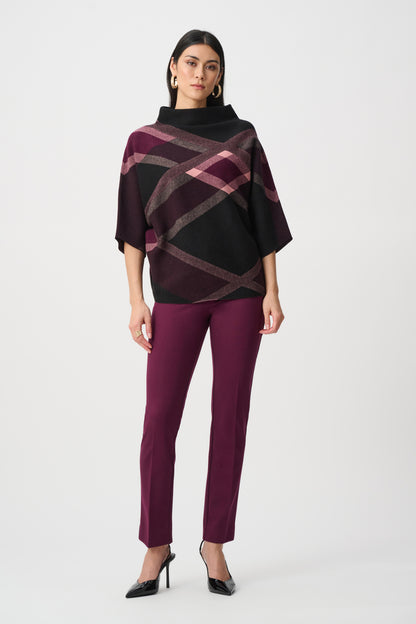 Brushed Viscose And Nylon Plaid Funnel-Neck Sweater. Style JR263947