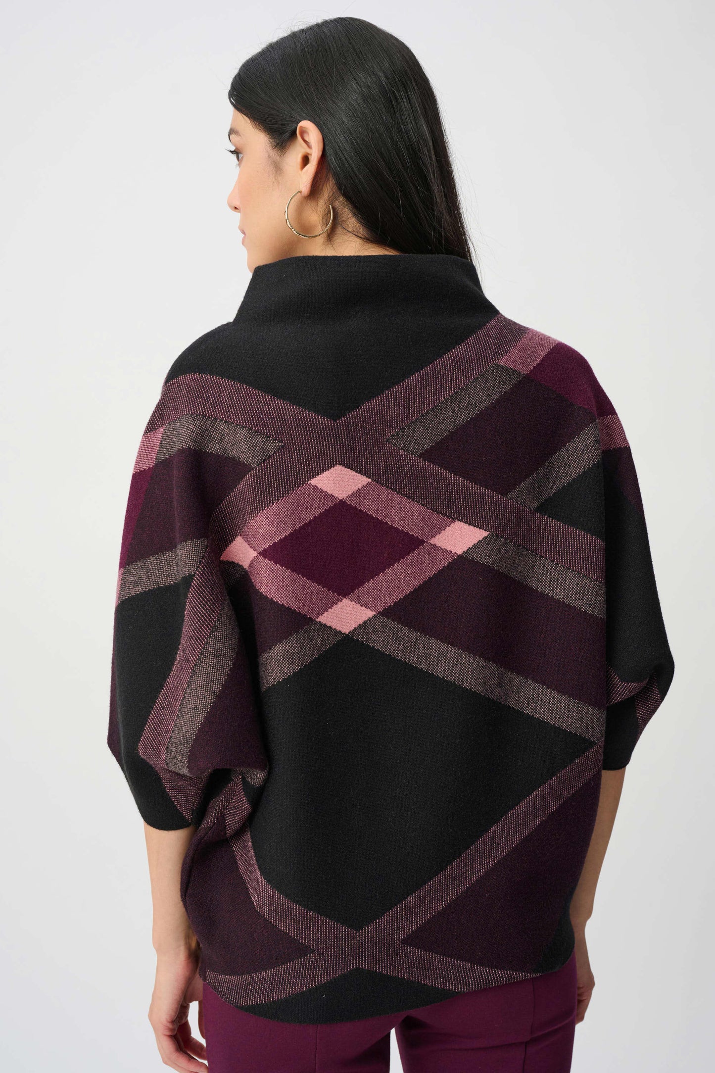 Brushed Viscose And Nylon Plaid Funnel-Neck Sweater. Style JR263947