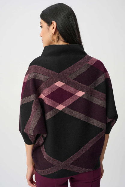 Brushed Viscose And Nylon Plaid Funnel-Neck Sweater. Style JR263947