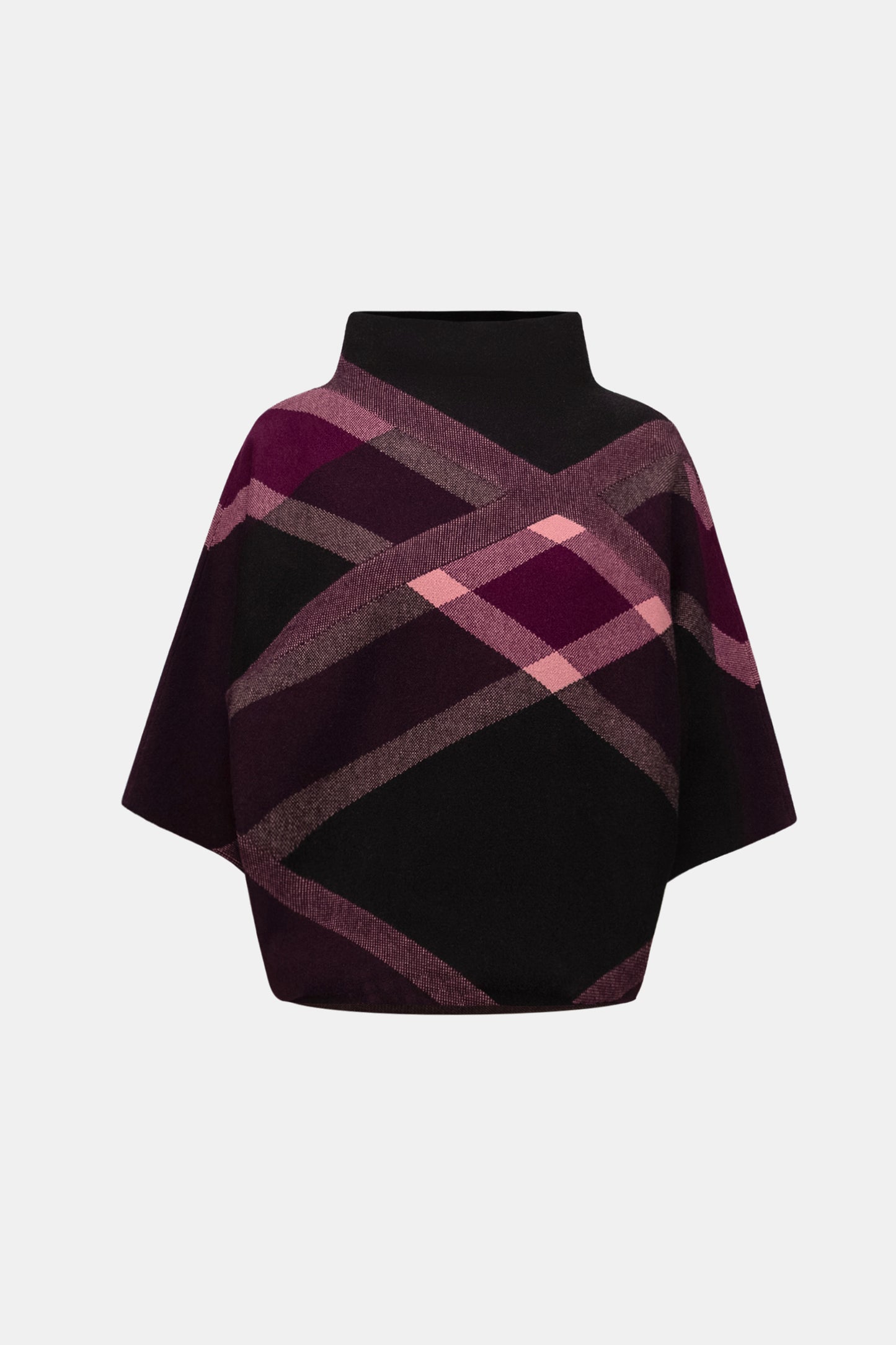 Brushed Viscose And Nylon Plaid Funnel-Neck Sweater. Style JR263947