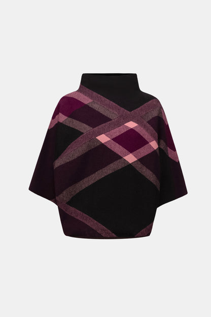 Brushed Viscose And Nylon Plaid Funnel-Neck Sweater. Style JR263947