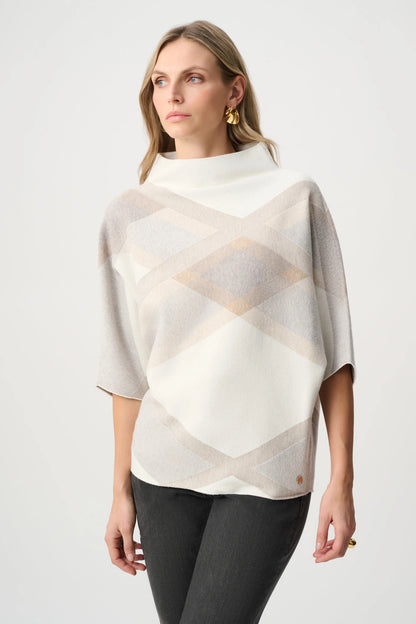 Brushed Viscose And Nylon Plaid Funnel-Neck Sweater. Style JR263947