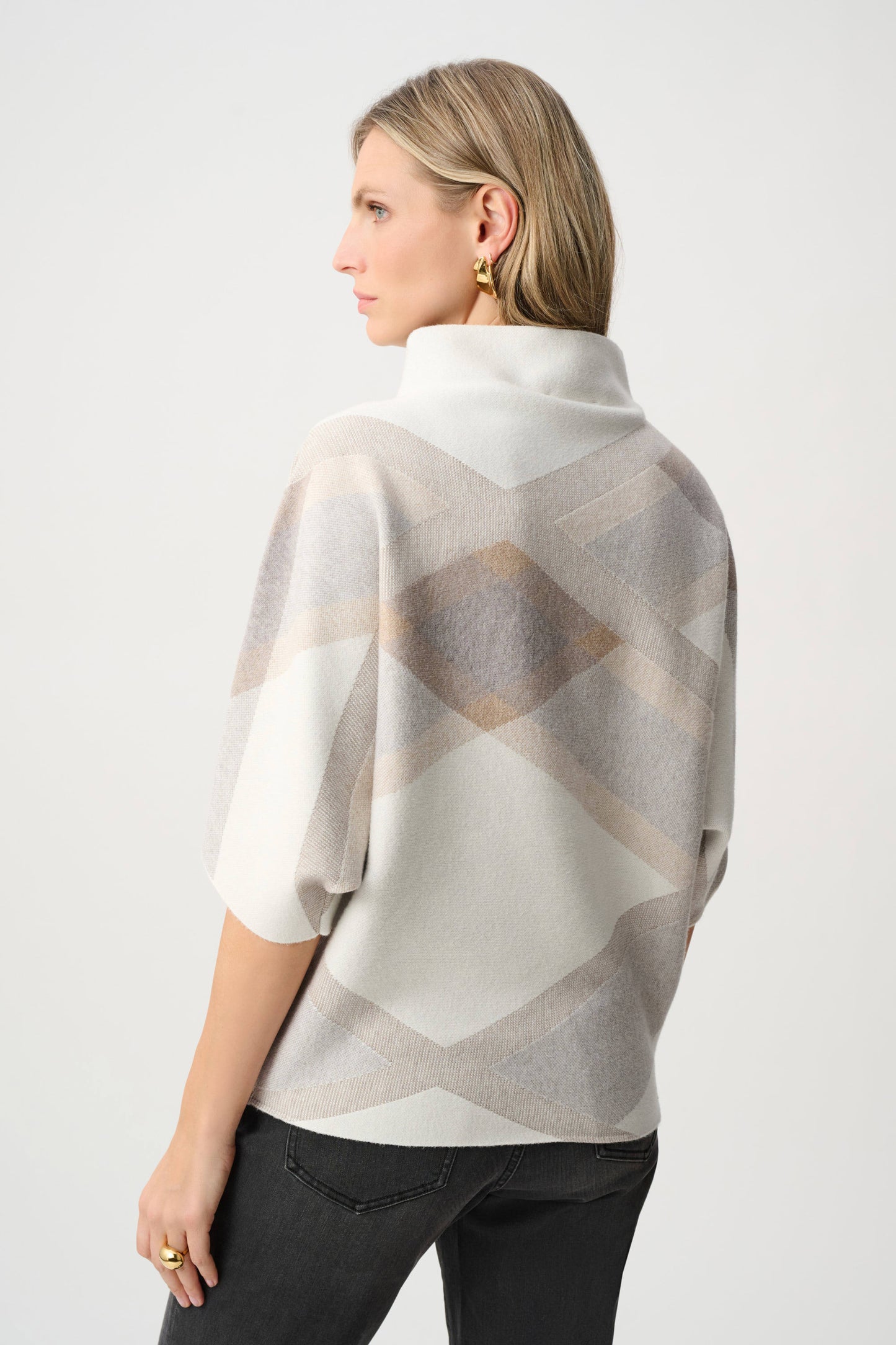 Brushed Viscose And Nylon Plaid Funnel-Neck Sweater. Style JR263947