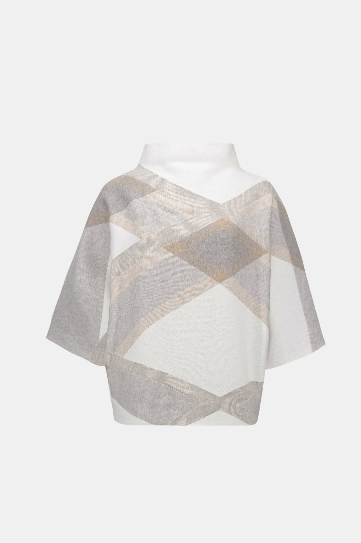 Brushed Viscose And Nylon Plaid Funnel-Neck Sweater. Style JR263947