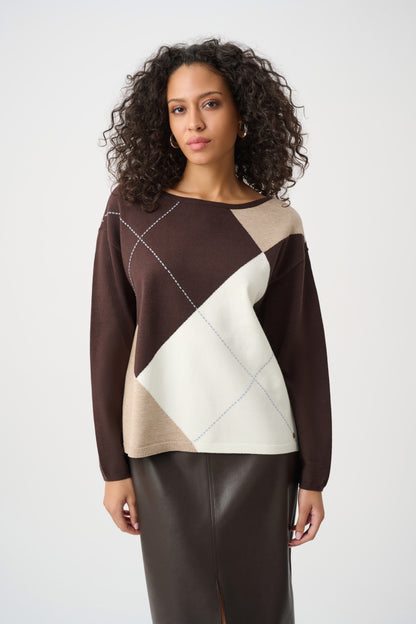 Brushed Viscose Knit Argyle Pattern Crewneck Sweater. Style JR263948