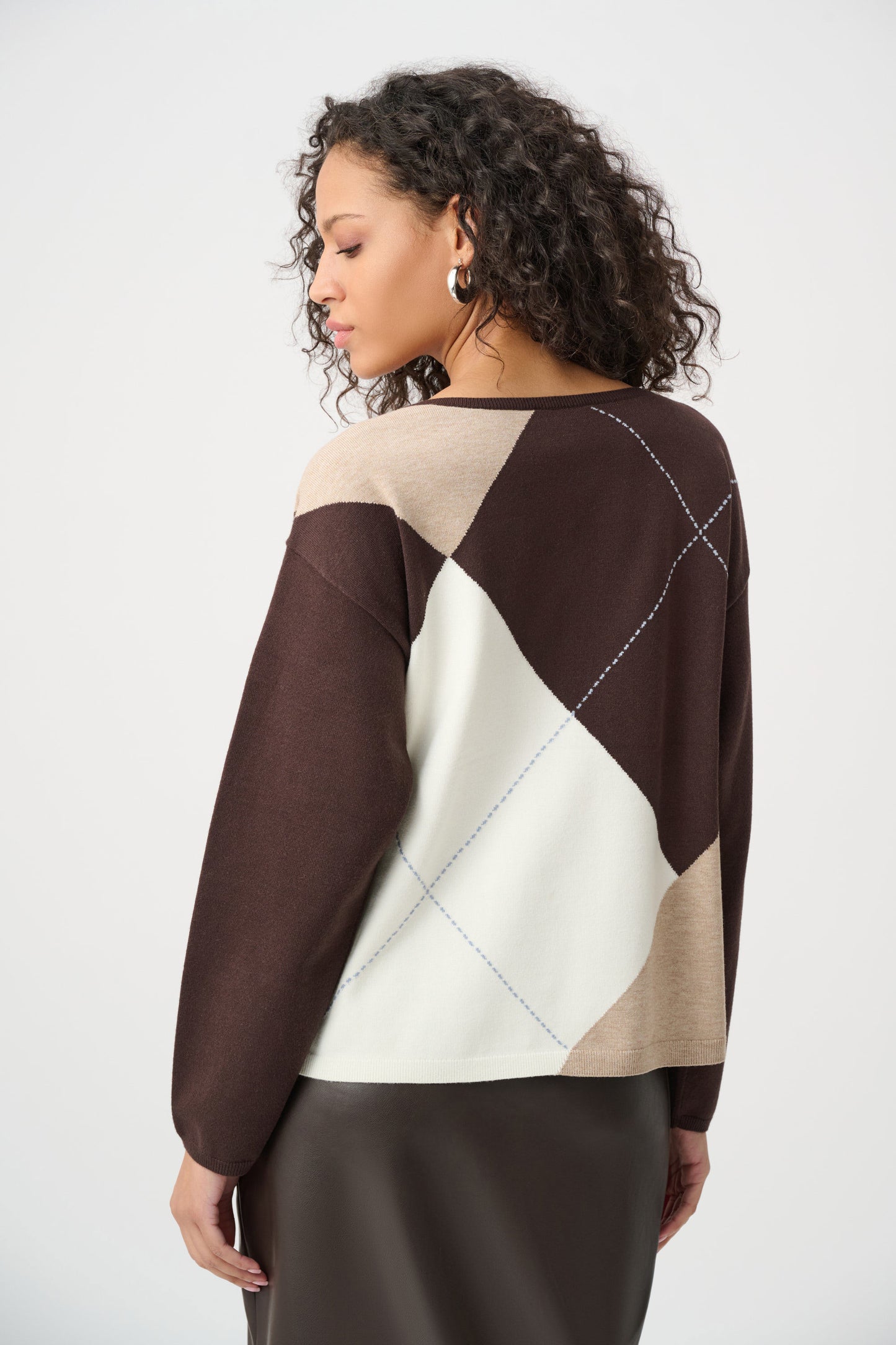 Brushed Viscose Knit Argyle Pattern Crewneck Sweater. Style JR263948