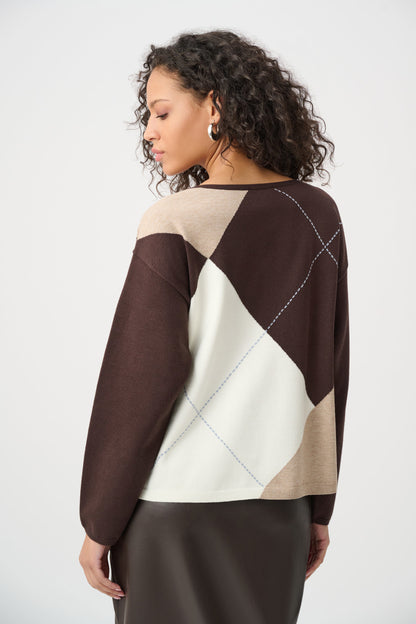 Brushed Viscose Knit Argyle Pattern Crewneck Sweater. Style JR263948