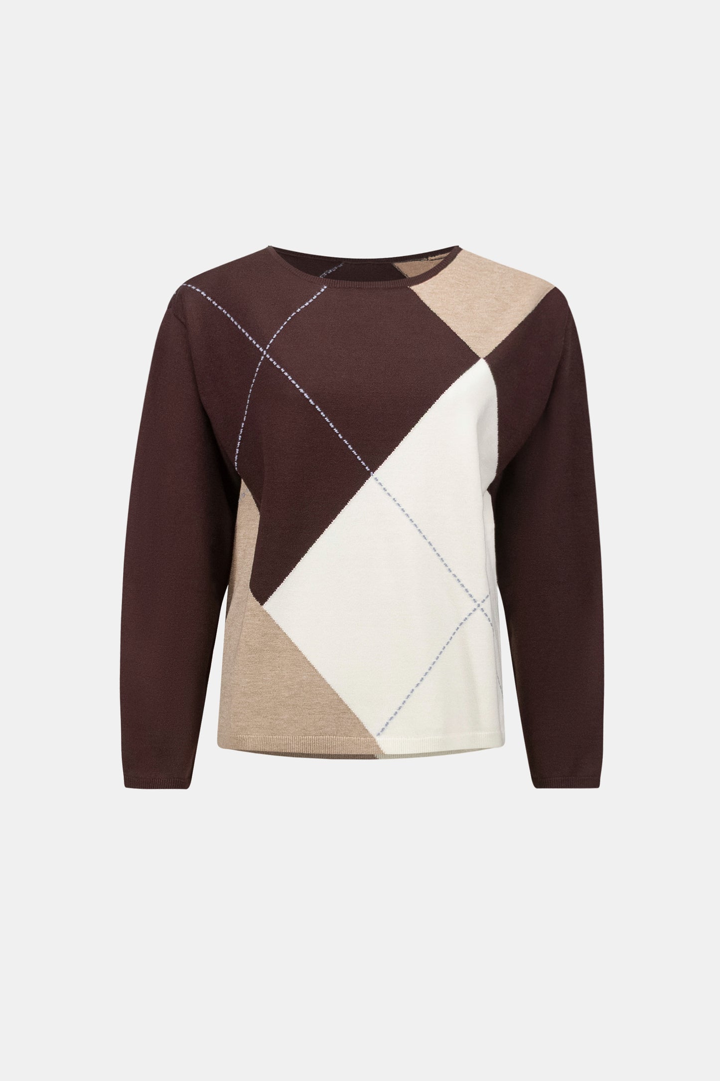 Brushed Viscose Knit Argyle Pattern Crewneck Sweater. Style JR263948