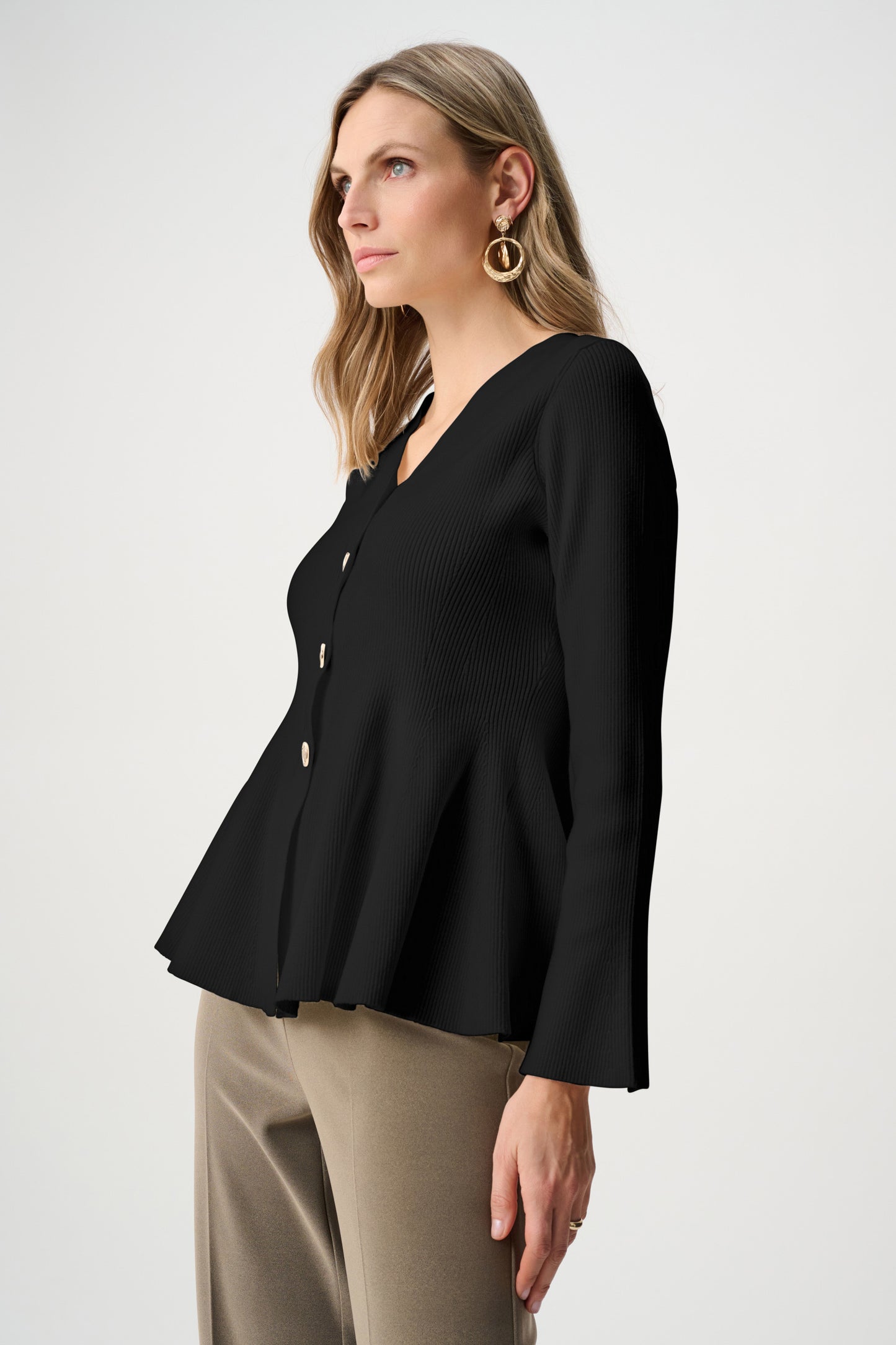 Cotton Knit Fit And Flare Peplum Cardigan. Style JR263968