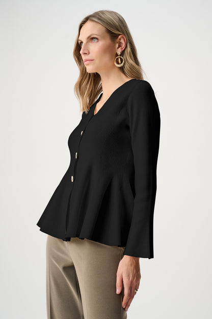 Cotton Knit Fit And Flare Peplum Cardigan. Style JR263968