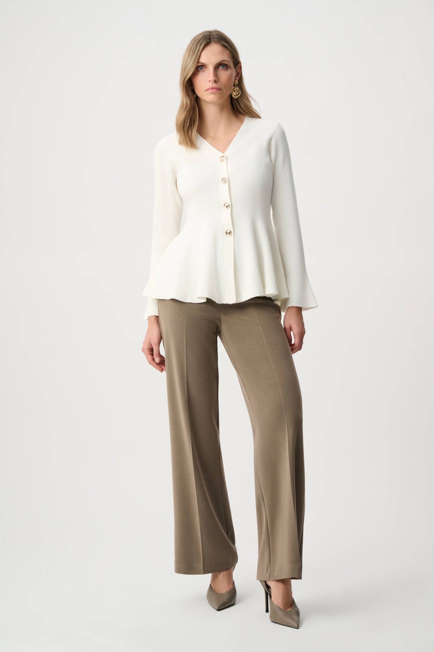 Cotton Knit Fit And Flare Peplum Cardigan. Style JR263968
