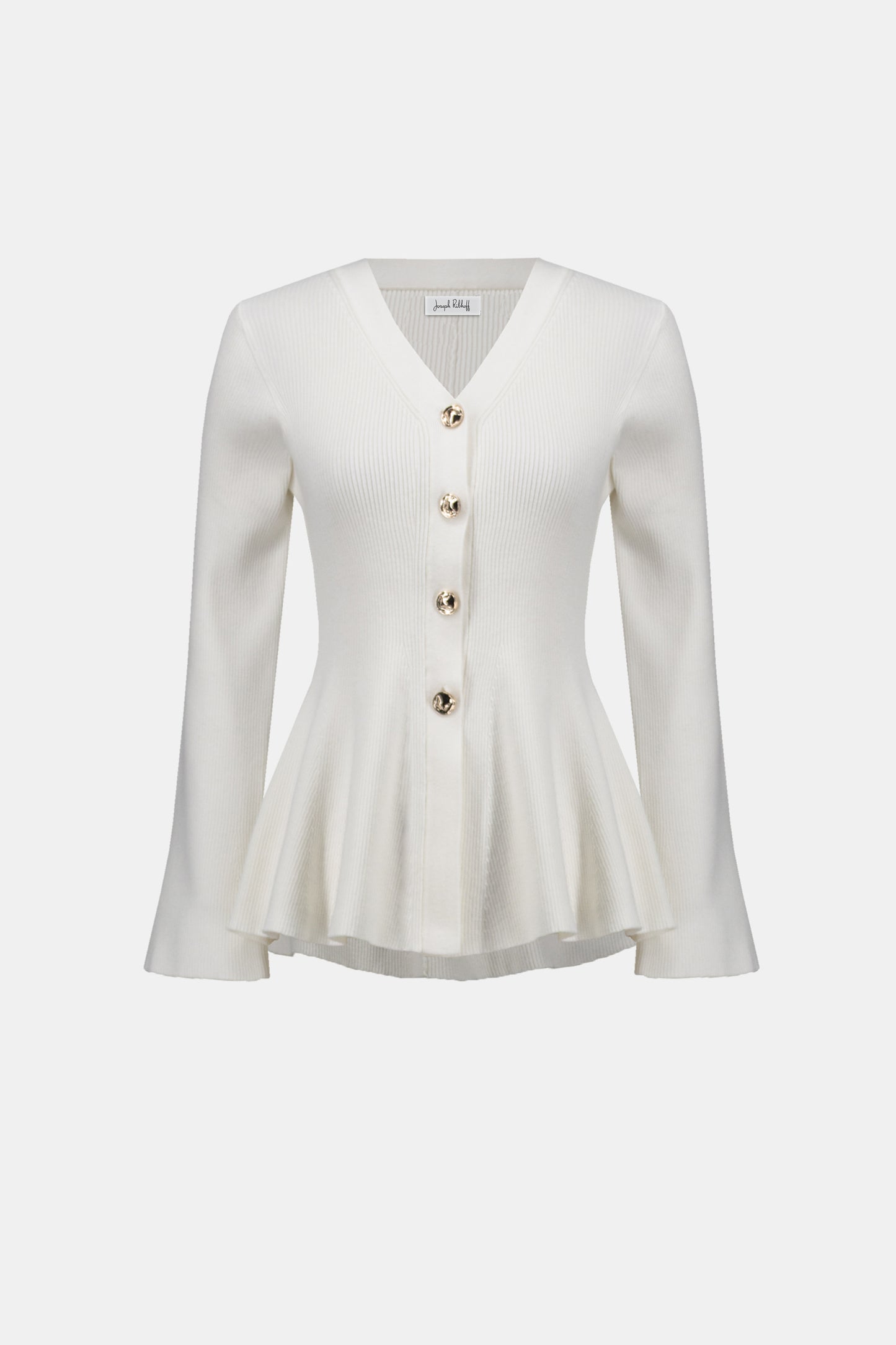 Cotton Knit Fit And Flare Peplum Cardigan. Style JR263968