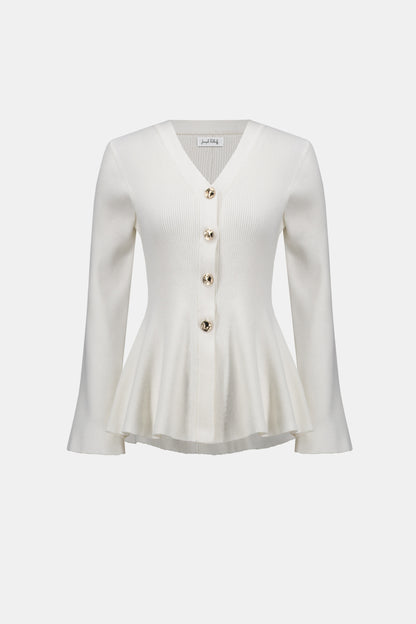 Cotton Knit Fit And Flare Peplum Cardigan. Style JR263968