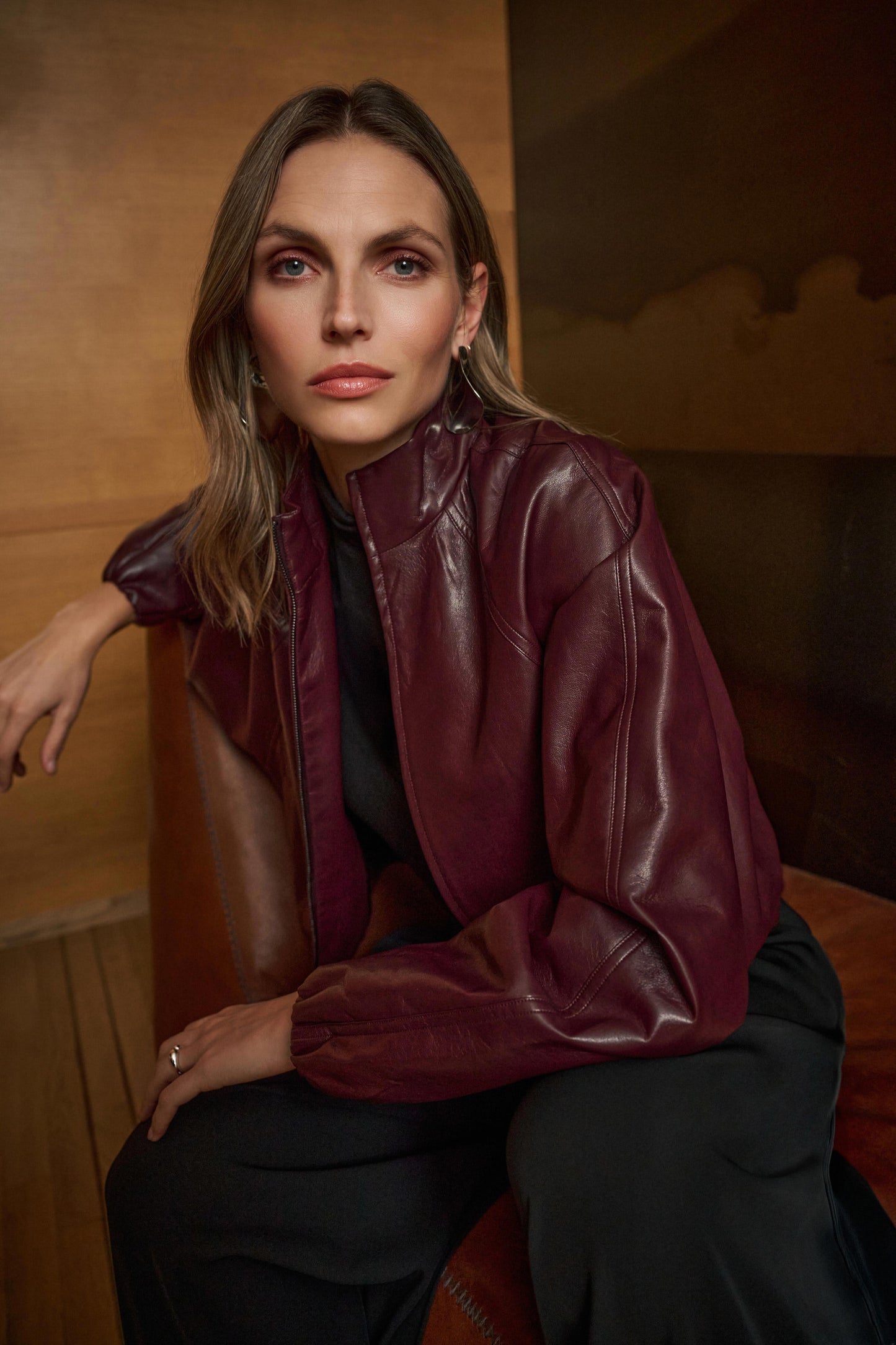 Leatherette Mock-Neck Bomber Jacket. Style JR263971