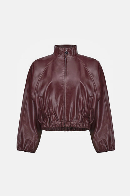 Leatherette Mock-Neck Bomber Jacket. Style JR263971