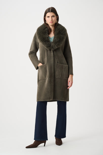 Detachable Faux Fur Collar Long Knitted Coat. Style JR263973