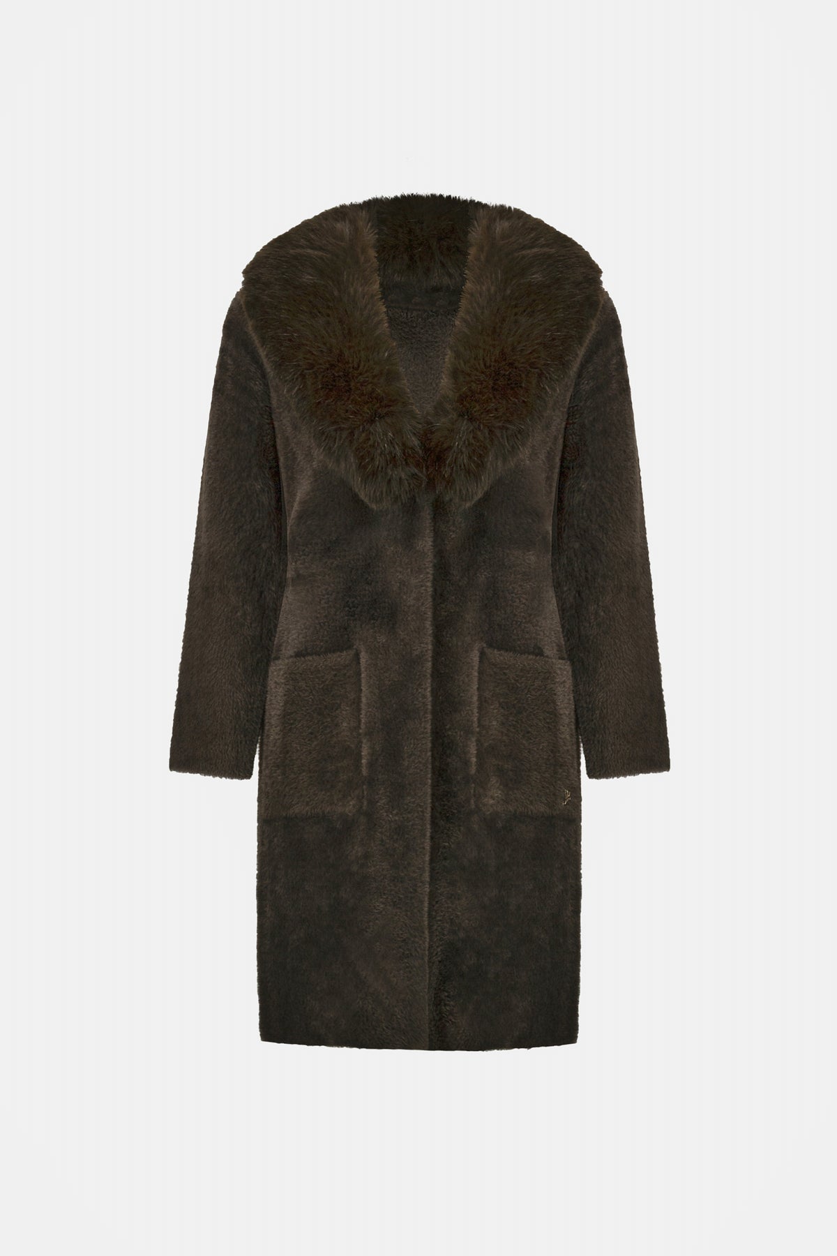Detachable Faux Fur Collar Long Knitted Coat. Style JR263973