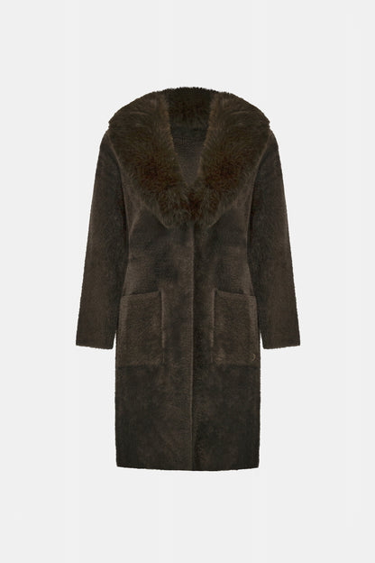 Detachable Faux Fur Collar Long Knitted Coat. Style JR263973