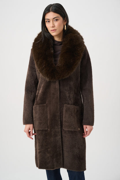 Detachable Faux Fur Collar Long Knitted Coat. Style JR263973
