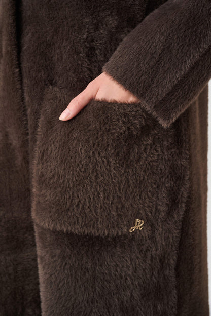 Detachable Faux Fur Collar Long Knitted Coat. Style JR263973