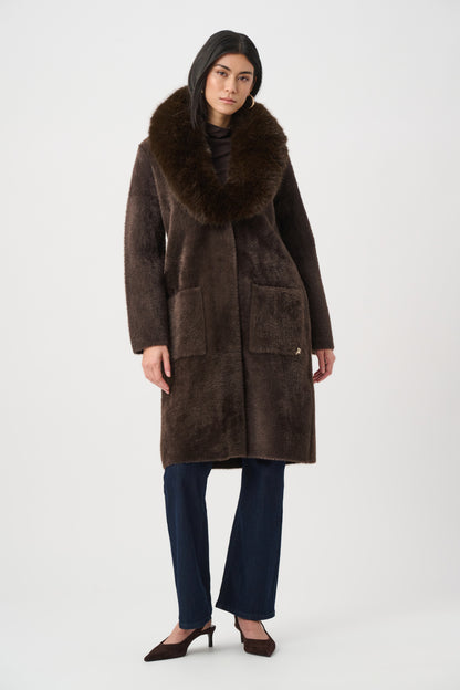 Detachable Faux Fur Collar Long Knitted Coat. Style JR263973