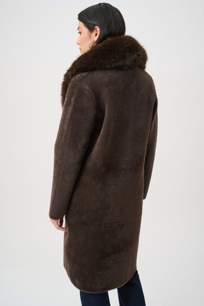 Detachable Faux Fur Collar Long Knitted Coat. Style JR263973