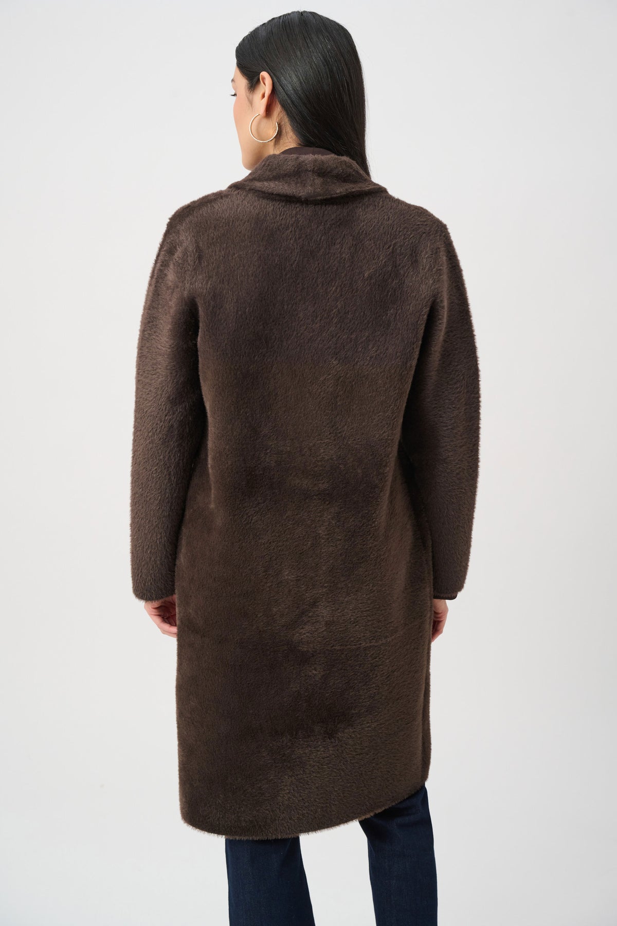 Detachable Faux Fur Collar Long Knitted Coat. Style JR263973
