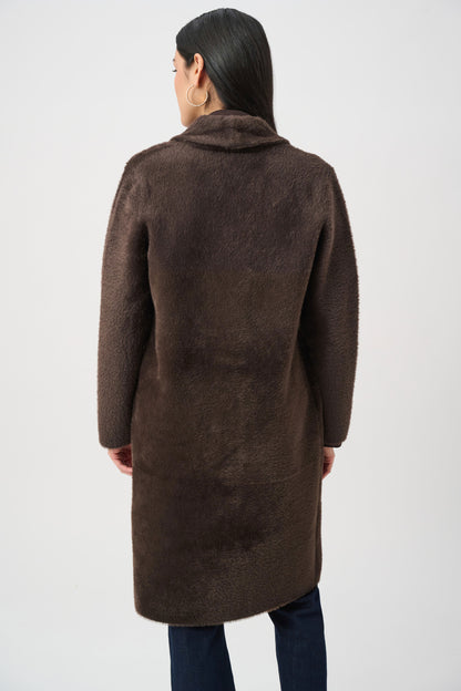 Detachable Faux Fur Collar Long Knitted Coat. Style JR263973