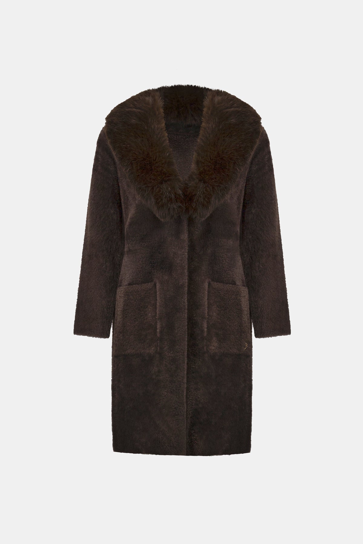 Detachable Faux Fur Collar Long Knitted Coat. Style JR263973