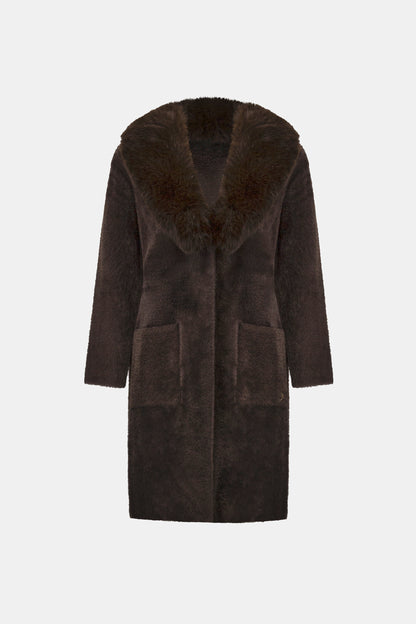Detachable Faux Fur Collar Long Knitted Coat. Style JR263973
