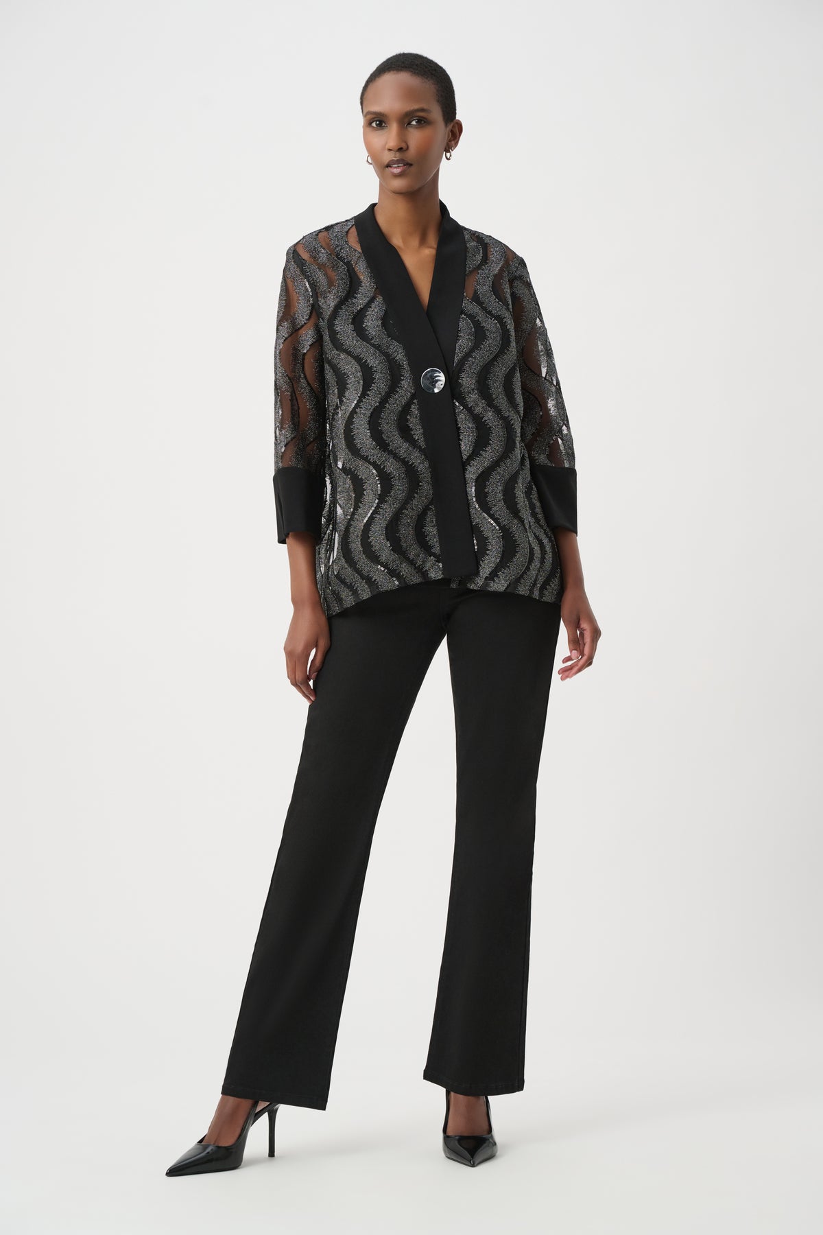 3/4 Sleeve Wave Pattern Sequined Swing Jacket. Style JR264138