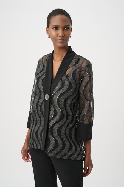 3/4 Sleeve Wave Pattern Sequined Swing Jacket. Style JR264138