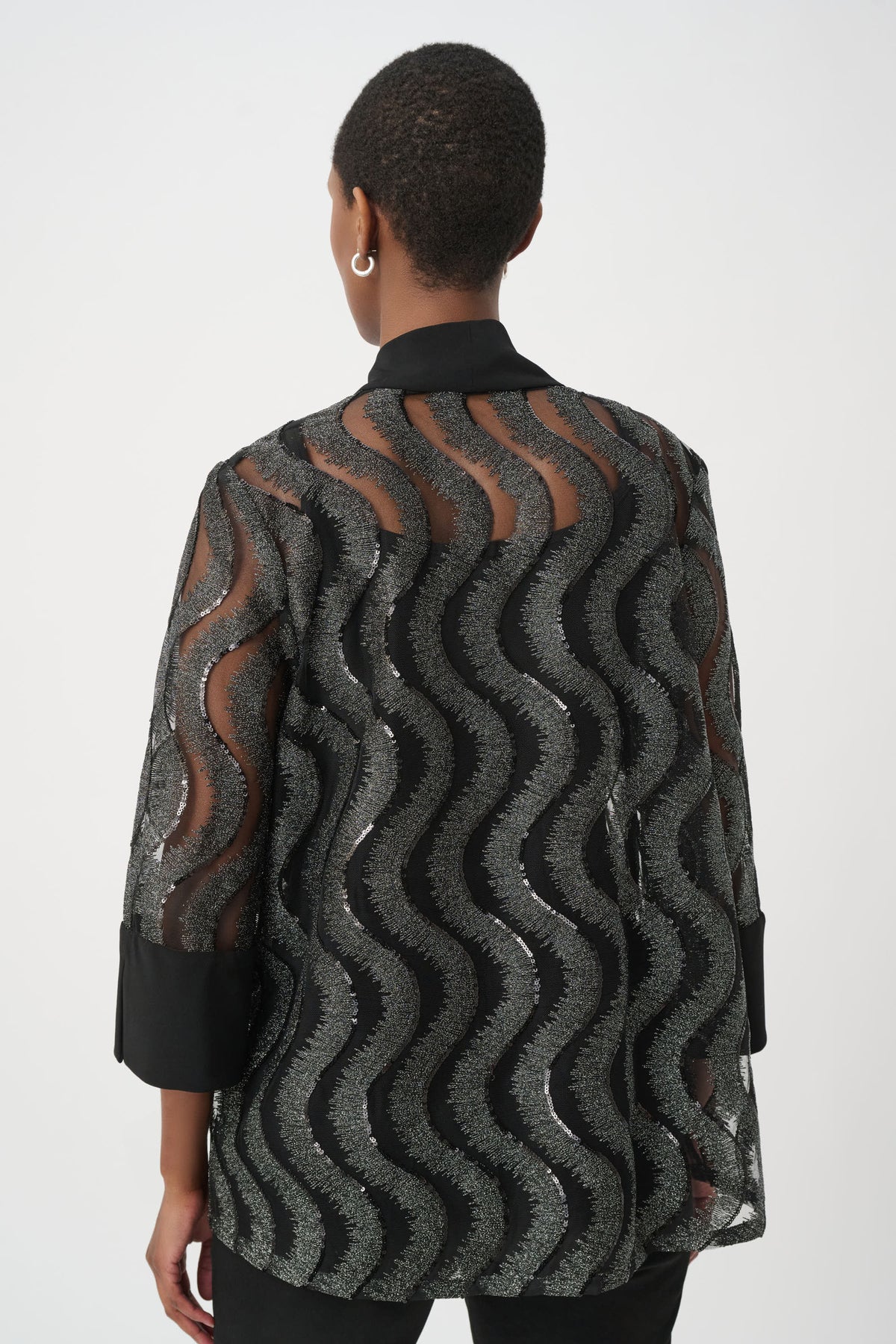 3/4 Sleeve Wave Pattern Sequined Swing Jacket. Style JR264138