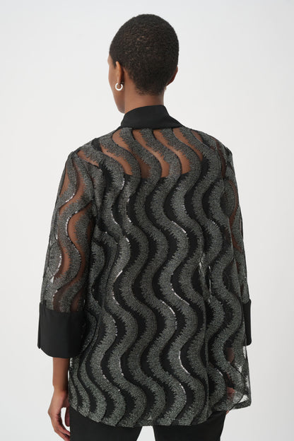 3/4 Sleeve Wave Pattern Sequined Swing Jacket. Style JR264138
