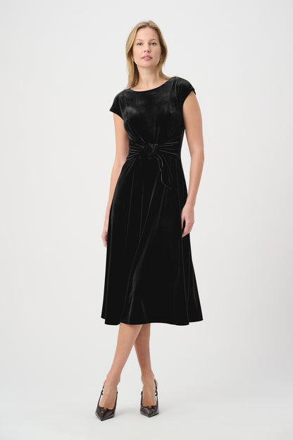 Velvet Fit & Flare Belted Dress. Style JR264209