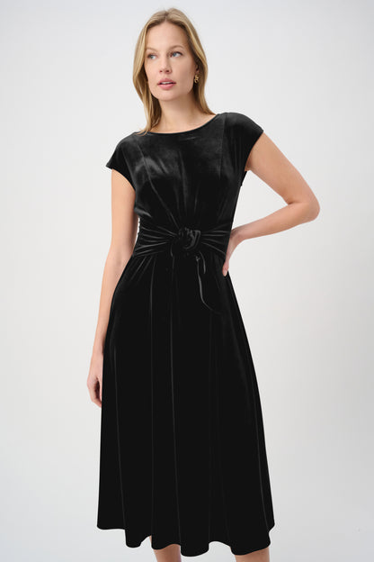 Velvet Fit & Flare Belted Dress. Style JR264209