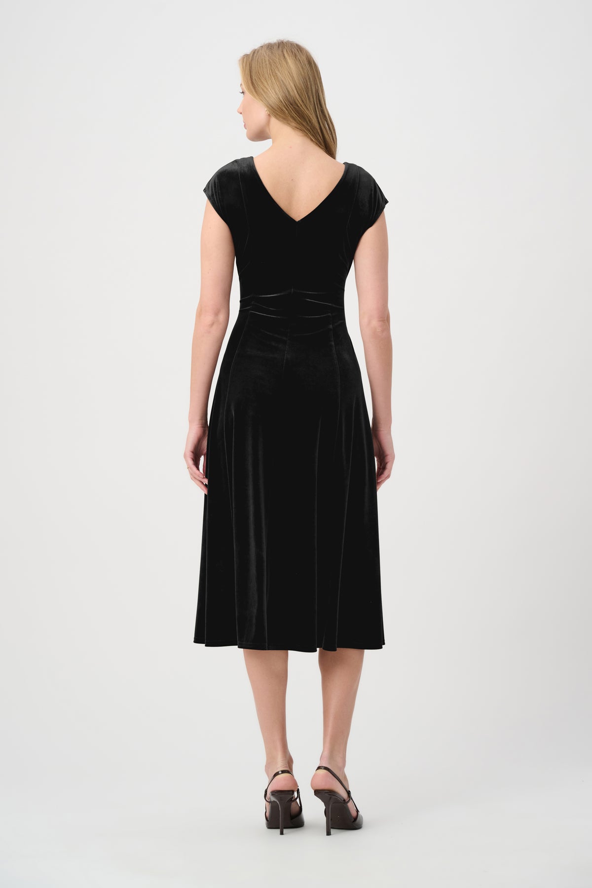 Velvet Fit & Flare Belted Dress. Style JR264209