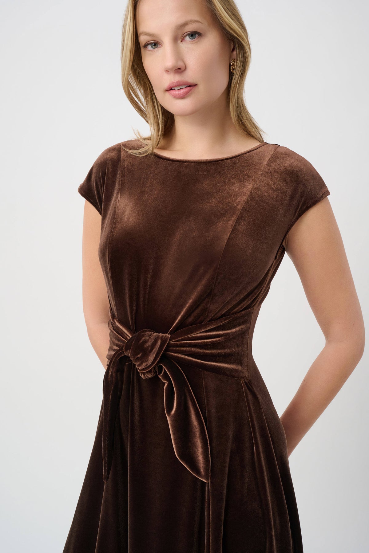 Velvet Fit & Flare Belted Dress. Style JR264209