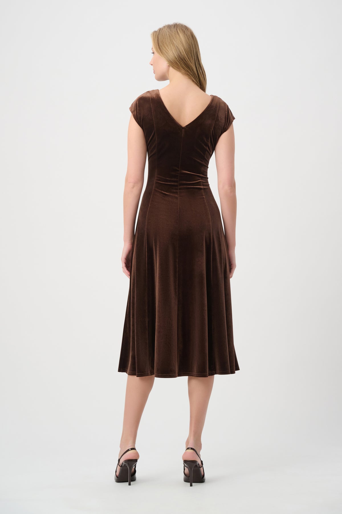 Velvet Fit & Flare Belted Dress. Style JR264209