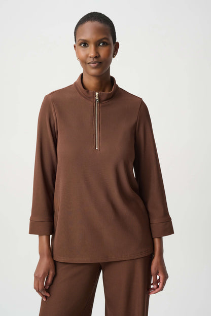 Ribbed Knit Half Zip Stand Collar Top. Style JR264602