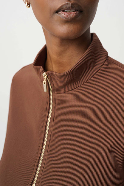 Ribbed Knit Half Zip Stand Collar Top. Style JR264602