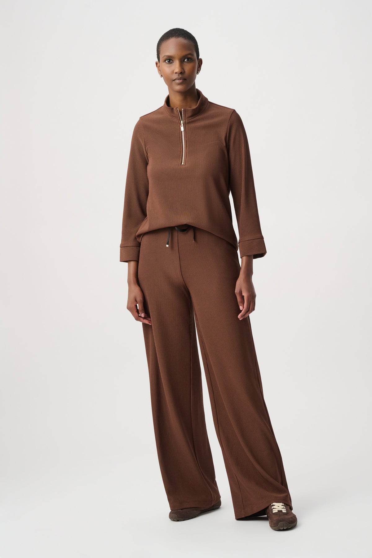 Ribbed Knit Half Zip Stand Collar Top. Style JR264602