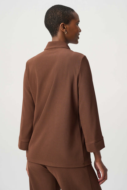 Ribbed Knit Half Zip Stand Collar Top. Style JR264602